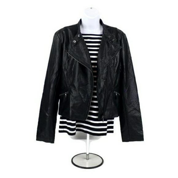 New York & Company Jackets & Blazers - New York & Co Faux Pebbled Leather Moto Jacket Womens Black Medium Buckles